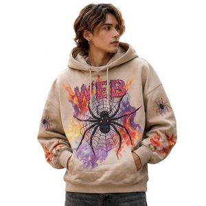 เสื้อฮู้ดดี้ปักลายใยแมงมุมแบบยูนิเซ็กซ์สำหรับฤดูหนาว ทรงโอเวอร์ไซส์ สไตล์ Y2K สตรีทแวร์ ผ้าฝ้ายฟลีซ มีกระเป๋าจิงโจ้ - Product Image 1