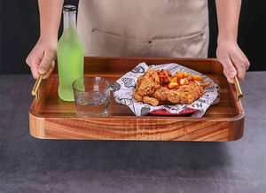 Vente en gros Organisateur de fruits en bois rustique décoratif pour ferme Plateau de service en bois avec poignées en acier inoxydable pour la cuisine - Product Image 2