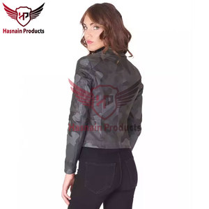 Womens Real <b>Camo</b> Leather Biker <b>Jacket</b> Asymmetric Zip Lapel Collar Quilted Sleeve Coat Zipper Pockets Slim Fit Custom Outwear New - Product Image 5