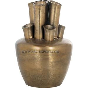 Florero moderno de aluminio y metal pulido dorado, Juego de 2 macetas decorativas para mesa de salón interior para el hogar, bodas y fiestas - Product Image 6