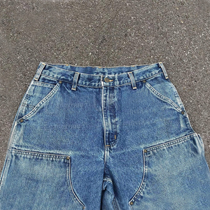 OEM vintage lavado 100% algodón Denim cargo corto logotipo personalizado estampado doble rodilla crudo dobladillo Jean shorts casual holgado fit jorts para hombres - Product Image 2