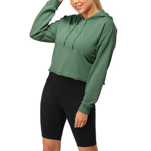 2025 Logo personnalisé hiver sweat à capuche court pour femmes haute qualité coton tricoté sweat solide motif polaire doublé à capuche automne - Product Image 2