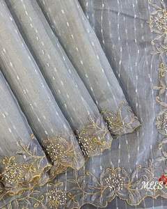 Saree Multi JUTE ORGANZA Travail Avec Pierre & Chemisier de Travail en Soie Brute - Product Image 5