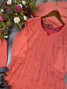 DESIGNER TOP WITH COTTON <b>THREAD</b> EMBROIDERED WORK AND PLAZO WITH DUPATTA - Product Image 3