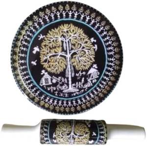 Printed Brown Florals CHAKLA BELAN <b>Set</b> Wooden Belan Eco-Friendly <b>Microwave</b> Safe Indian Collectible Combo Pack Marco Enterprises - Product Image 1