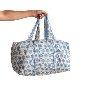 Sac de sport de luxe en coton durable à imprimé blocs, grand modèle, motif palmier blanc - Product Image 1