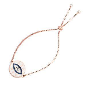 Eye Design White Enamel <b>Adjustable</b> <b>Bracelet</b> Wholesale Turkish 925 Sterling Silver Jewelry - Product Image 1