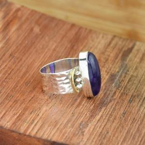 Anillo de amatista natural Anillo bohemio martillado ovalado largo de plata esterlina 925 - Product Image 4