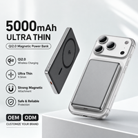 Batterie externe magnétique portable Qi2 sans fil, mini chargeur de téléphone ultra-fin USB C 5000 mAh, chargeur rapide 5000 mAh pour iPhone