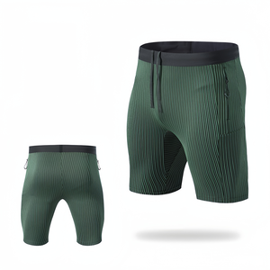 Short de compression promotionnel personnalisé pour hommes, tissu tricoté avec ceinture élastique, caleçon d'entraînement décoratif avec poche zippée - Product Image 6