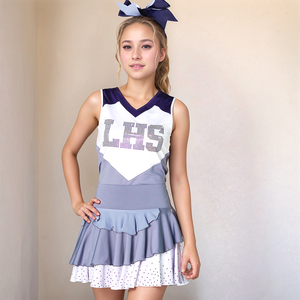 ชุดเชียร์ลีดเดอร์สำหรับผู้หญิง รับทำโลโก้ ชุดสองชิ้น เสื้อและกระโปรง ขายส่ง ชุดเต้นรำ ชุดเชียร์ลีดเดอร์ ผ้าโพลีเอสเตอร์ 100% - Product Image 4