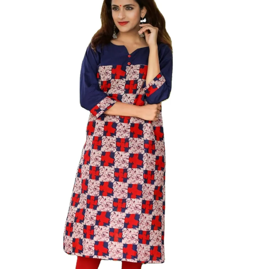 ملابس هندية للسيدات سائبة من المصنع بسعر الجملة من كورتي فستان قطني مطبوع بقصة مستقيمة للسيدات في الهند