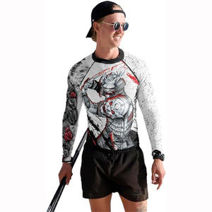 เสื้อแรชการ์ดแขนยาวผู้ชาย แห้งเร็ว กระชับกล้ามเนื้อ สำหรับ BJJ MMA ออกกำลังกาย ยิม-สแปนเด็กซ์/ไนลอน หนักพิเศษ พิมพ์ลายแบบซับลิเมชั่น - Product Image 4