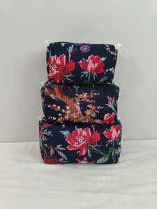 Ensemble de 3 trousses de maquillage et organiseurs en coton matelassé, trousse de toilette en coton, sac de voyage, imprimé floral, trousse de maquillage, organiseur de produits de toilette - Product Image 4