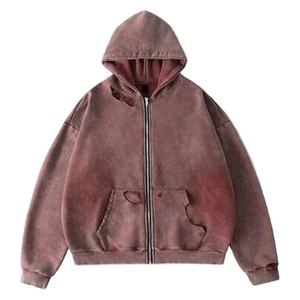 Sudadera con capucha de algodón grueso estilo vintage con cremallera, de fabricante OEM, para streetwear, con logo personalizado - Product Image 1