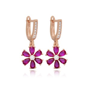 ต่างหูห้อยประดับดอกไม้ประดับด้วยพลอยรูบี้ CZ ดีไซน์ตุรกี ขายส่ง เงินแท้ 925 เครื่องประดับคุณภาพสูงจากตุรกี - Product Image 6