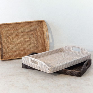 Wholesale Dark Brown Sustainable Classic <b>Round</b> <b>Folding</b> Rattan Serving Tray Cost-Effective Home Storage Organization Containers - Product Image 4