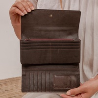 LW tas tangan wanita model Vintage, tas tangan wanita, kulit asli, panjang, ramping, fitur kanvas, dompet wanita, penyimpan paspor, kartu kredit, tas tangan wanita
