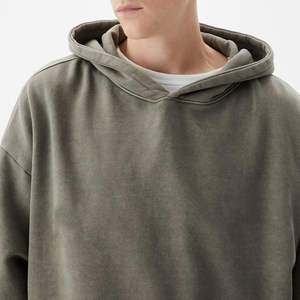 OEM Acid Wash Hombres Sudadera con capucha Conjunto 100 Algodón Manga larga Impreso Oversize Pullover Hoodies Venta al por mayor Negro - Product Image 3