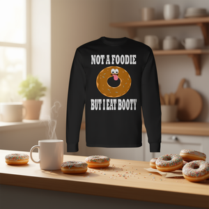 No soy un gourmet, pero me comiendo un donut con forma de trasero, camiseta promocional de manga larga con humor. - Product Image 3