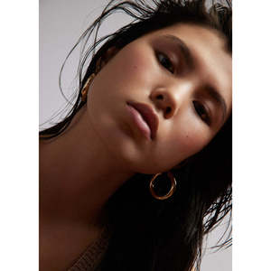 Bold Medium Hoop <b>Earrings</b> Trendy Geometric Titanium Brass Copper Huggie with Zircon Pearl Main Stones Rhodium & Gold Plated Gift - Product Image 4