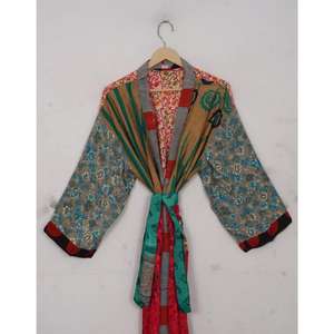 ชุดแมกซี่สไตล์วินเทจแบบญี่ปุ่นชุดคลุมยาวสำหรับเจ้าสาวผ้าไหมส่าหรีสำหรับสตรีแบบนำกลับมาใช้ใหม่ชุดปาร์ตี้ชายหาดพิมพ์ลายอินเดียชุดไปด้านหน้าสำหรับเจ้าสาว - Product Image 4