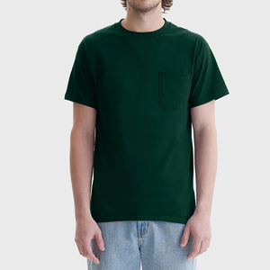 Camiseta sólida de punto informal de verano para hombre con bolsillo frontal, camisetas deportivas de manga corta para gimnasio y entrenamiento para correr - Product Image 1