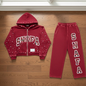 Wholesale Tracksuit Best Price Rhinestone Custom Logo Fleece Track Suit Adjustable Price Men Rhinestone Tracksuits - Product Image 1