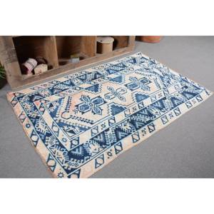 Alfombra turca Vintage Bohemia azul Beige 4,1X6,5 pies área grande Patchwork rectángulo abstracto diseño de pasillo alfombra de habitación de látex de lana - Product Image 5