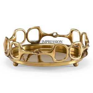 High Grade Gold Plated Premium Quality Metal Made Most Fancy Unique Designer Round Shape Serving <b>Tray</b> <b>Table</b> Centerpiece & Decor - Product Image 1