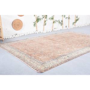Alfombra turca Vintage clásica Beige 6,2X9,3 pies, diseño de retazos hecho a mano, Material de lana viscosa, respaldo de látex para uso en la sala de estar - Product Image 3