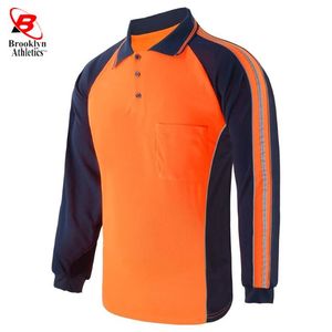 <b>High</b> Visibility Reflective Two Tone Work Polo <b>Shirt</b> with Pocket Long Sleeves for Construction - Product Image 2