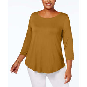 Camicetta e camicia eleganti da donna JM Collection, taglia 1X, gialla, scollo rotondo, taglie forti - Product Image 1