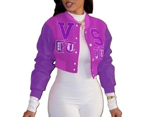 แจ็กเก็ตเลตเตอร์แมนสำหรับผู้หญิงแจ็กเก็ตตัวแทนมหาวิทยาลัยปักลาย3D มีสไตล์งานตามสั่ง - Product Image 1