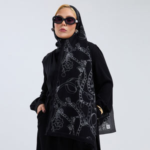 Chal de Lujo Casual de Seda de Morera 100% Pura con Diseño Floral de Líneas Modernas y Bajo Enrollado a Mano, Largo y Delicado para la Piel - Product Image 3