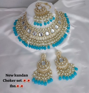 Conjunto de joyas chapadas en oro Kundan tradicional indio y conjunto de collar de cobre para mujeres y niñas accesorios indios joyería Mujer - Product Image 4