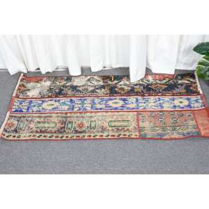 Tapis en laine turque vintage de 1.8x4 pieds, patchwork rouge et bleu, tissage plat, support en latex pour décorations de salon et de voiture - Product Image 5