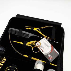 Kit d'outils d'extension de cheveux attachés à la main avec aiguille à coudre Pince d'extension de cheveux en acier inoxydable or personnalisée avec pinces à cheveux, ciseaux - Product Image 2
