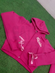 OEM Custom Embroidery Solid Casual <b>Distressed</b> Crop <b>Top</b> Zip Hoodie Sweat Suit Joggers Two Piece Set Women Clothing Sweatpants - Product Image 3