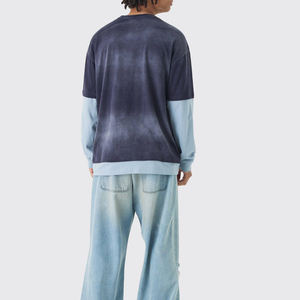 T-shirt pour homme en coton uni de longueur standard, tendance, col rond, manches doubles, délavé à l'acide, en vente - Product Image 3