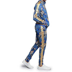 Conjunto Deportivo para Hombre con Chaqueta con Cremallera y Pantalones Deportivos Ajustables en la Cintura, para Ejercicio, Viajes, Relajación, Estampado Floral de Tigre, Azul Real - Product Image 2