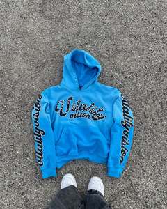 Sweat à capuche en molleton pour femme avec strass, fermeture éclair, style streetwear vintage, lavage à l'acide, broderie, patch, logo personnalisé, sweat à capuche surdimensionné - Product Image 3