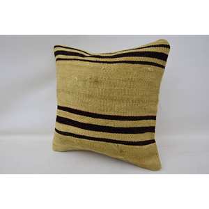 Subtle Striped <b>Vintage</b> Floral Kilim Patchwork Wool Pillow 14x14 Inch Woven Silk Decorative Cushion Portable <b>Bedding</b> - Product Image 3