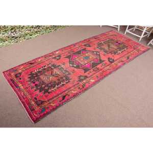 Turkish 4x10.2 ft <b>Runner</b> Rug, Vintage Rug, <b>Red</b> Plants & trees Rug - Product Image 2