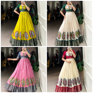 Yellow-Green Cotton Lehenga Choli Set <b>Gota</b> Patti Embellished Navratri Outfit Festive Chaniya Choli Garba Wear for Parties - Product Image 4