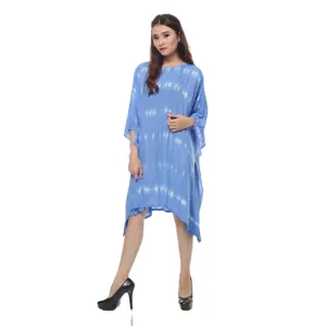 Elegantes Poncho Kleid Blau 100% Rayon Beach wear Cover Up Casual Großhandel Custom Bali Hersteller Sexy Poncho Kleid KF001-008R2