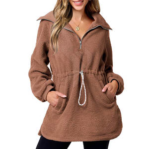 Sudadera de lana de Sherpa de invierno 2025 para mujer, ropa de calle, estilo cuarto de cremallera, cuello alto, logotipo frontal transpirable para clima frío - Product Image 6