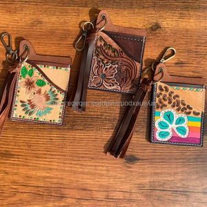 Tarjetero de cuero con borlas hecho a mano para mujer, tarjetero fino de piel de vaca personalizado con bloqueo RFID para mujer - Product Image 4