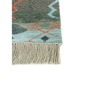 Tapis rectangulaire fait main en laine et soie de bambou Manchaha Green, noué à la main, 10 mm, patchwork, pour couloir et intérieur, modèle Les-2440 - Product Image 4