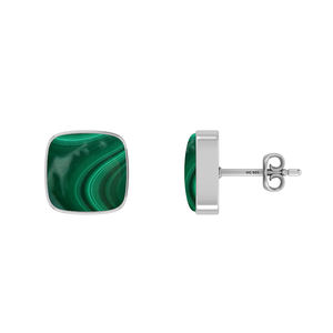 Boucles d'oreilles clous en argent sterling 925 de qualité supérieure, malachite, forme carrée semi-trillion, fermoir papillon, sertissage clos, mariage - Product Image 3